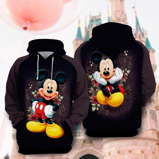 Mickey Disney Flower Over Print 3d Hoodie Zip Hoodie Moonbestprint