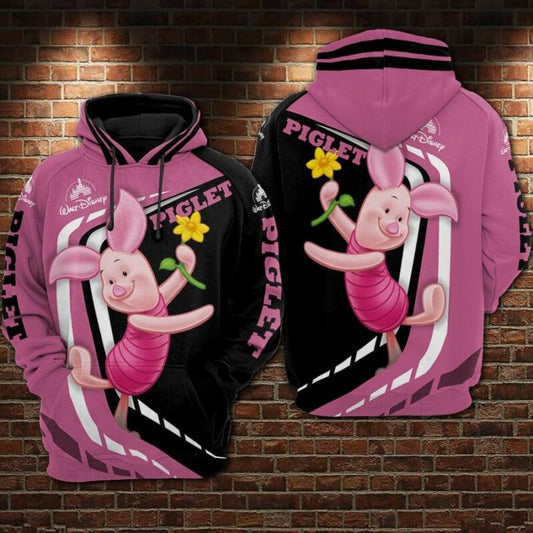 Piglet With Flower Cartoon Winnie The Pooh Over Print 3d Hoodie Zip Hoodie Moonbestprint