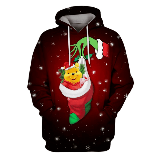 Grinch Twinkle Winnie The Pooh Hoodie Pooh In Sock Christmas Snowflakes 3d Hoodie Zip Hoodie Moonbestprint