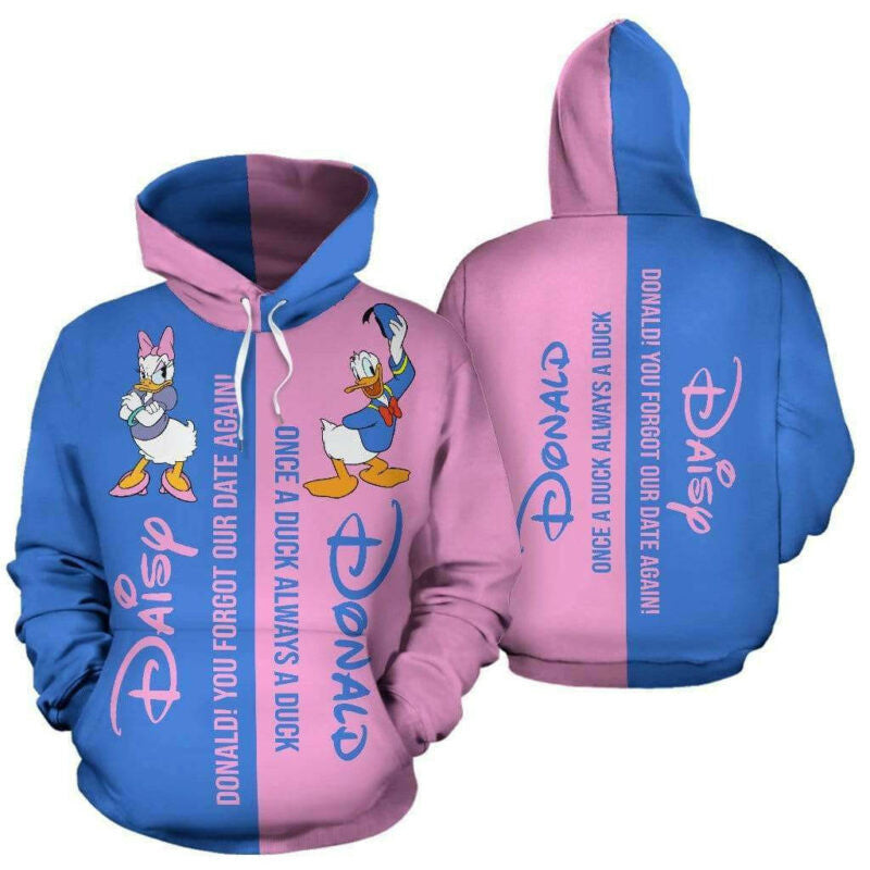 Daisy And Donald Duck Couple 3d Hoodie Zip Hoodie Moonbestprint