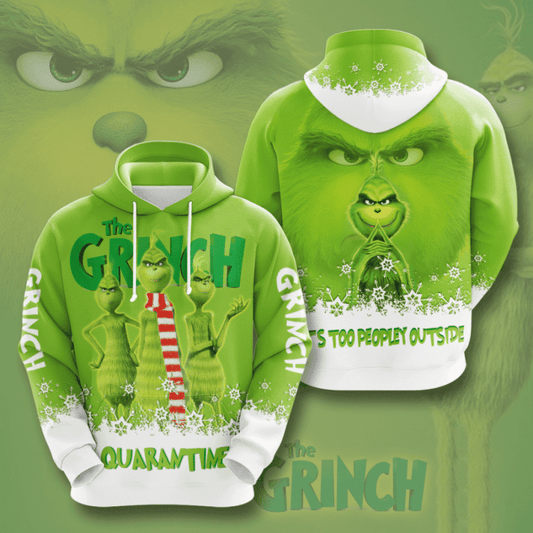 Grinch Hoodie Grinch Quarantine It's Too Peopley Outside Green White 3d Hoodie Zip Hoodie Moonbestprint