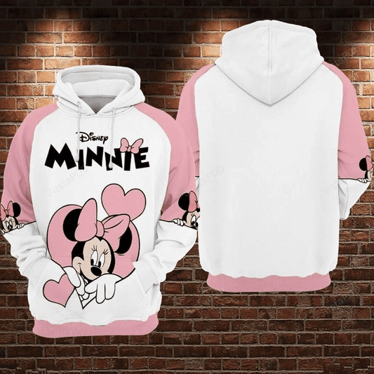 Minnie Mouse Disney White And Pink Heart 3d12 All Over Print Hoodie, Zip-up Hoodie Moonbestprint