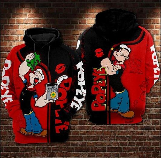 Popeye Eat Spinach Over Print 3d Hoodie Zip Hoodie Moonbestprint