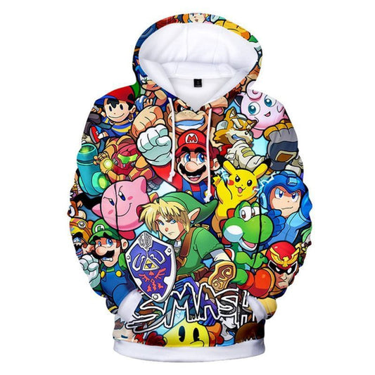 Super Smash Bros Nintendo Super Mario Peter Pan Pikachu Pokemon Over Print 3d Hoodie Zip Hoodie Moonbestprint
