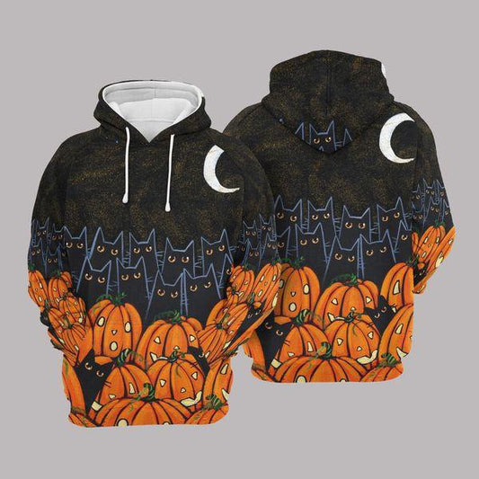 Pumpkin Field Black Cat Black Orange Hoodie Halloween 3d Hoodie Zip Hoodie Moonbestprint