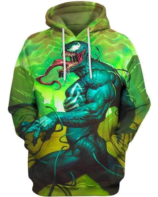 Marvel Venom In City Green 3d Hoodie Zip Hoodie Moonbestprint