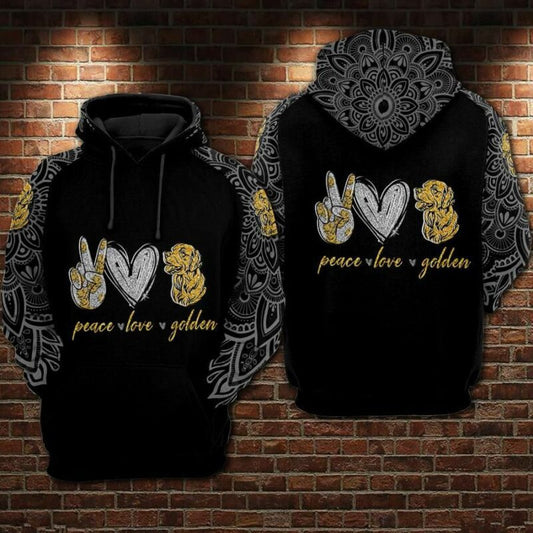 Peace Love Golden Over Print 3d Hoodie Zip Hoodie Moonbestprint