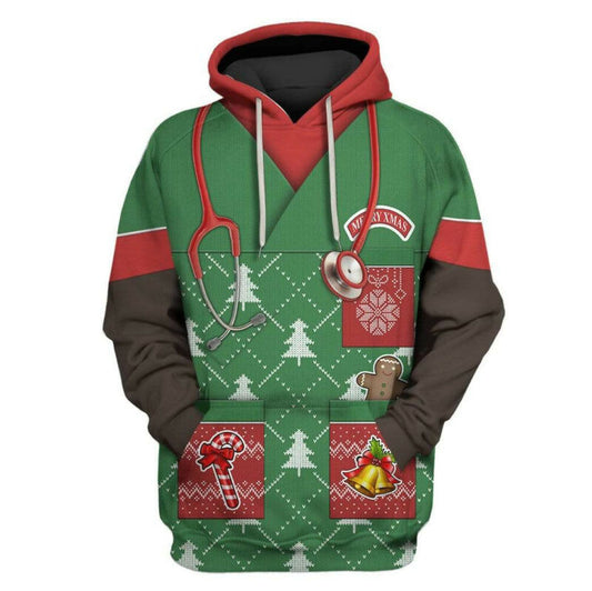 Nurse Merry Christmas Hanging Stethoscope Red Green 3d Hoodie Zip Hoodie Moonbestprint