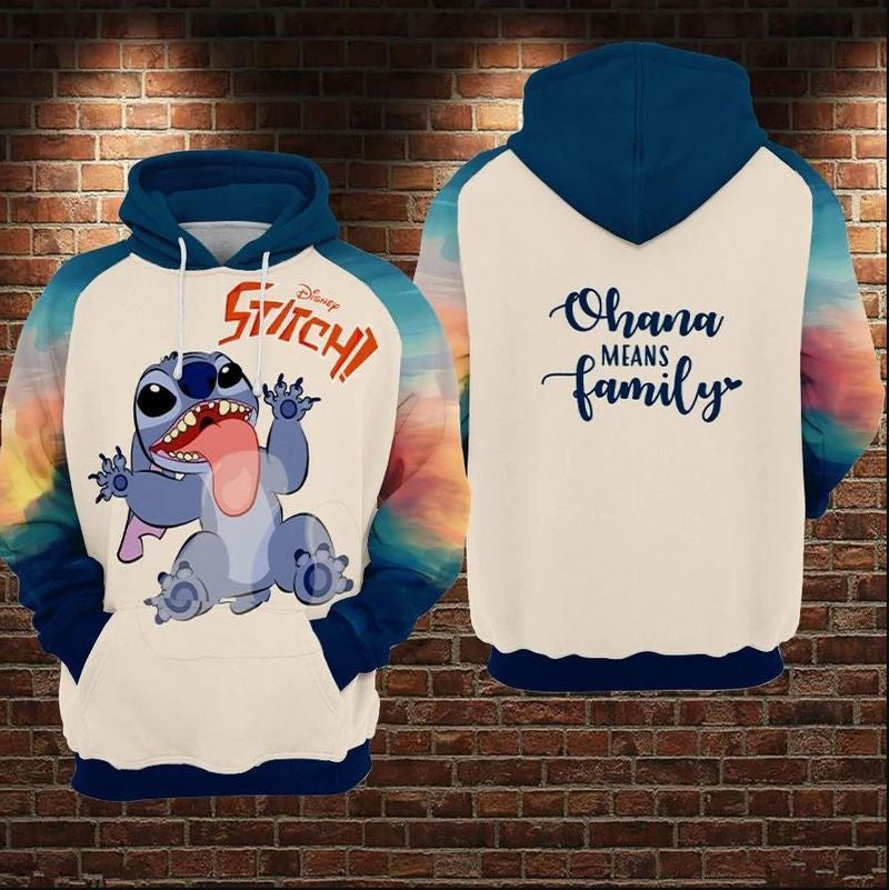 Stitch Ohana Means Family Rainbow Over Print 3d Hoodie Zip Hoodie Moonbestprint