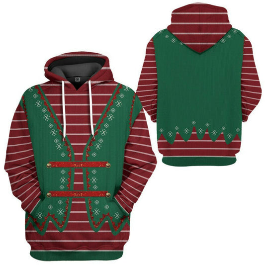 Christmas Elf Striped Red Green 3d Hoodie Zip Hoodie Moonbestprint
