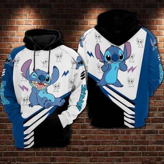 Stitch Hoodie White Blue Black Hat Moonbestprint