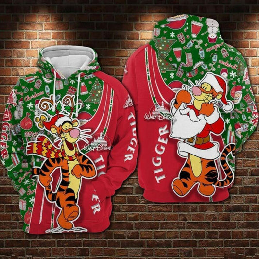 Disney Winnie The Pooh Hoodie Tigger Christmas Pattern Red Green 3d Hoodie Zip Hoodie Moonbestprint