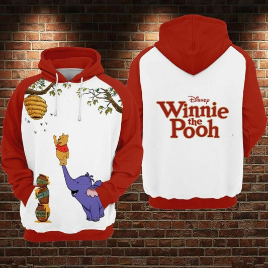 Pooh And Elephant Cartoon Winnie The Pooh Movies Disney Over Print 3d Hoodie Zip Hoodie Moonbestprint