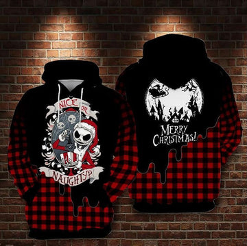 Jack Skellington Santa - Naughty Or Nice Red And Black Plaid Over Print 3d Hoodie Zip Hoodie Moonbestprint