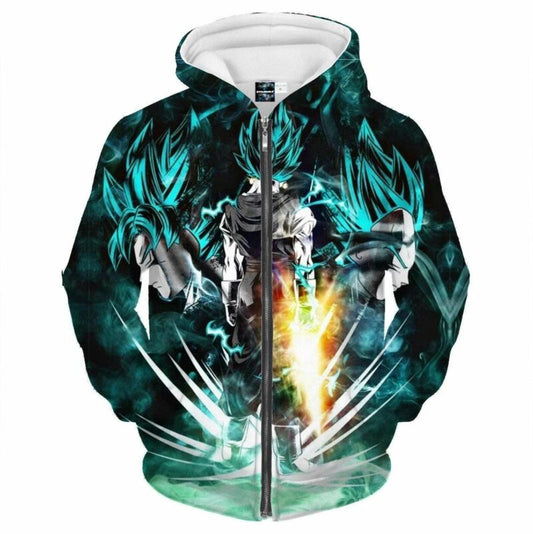 Goku Blue Saiyan Cartoon Dragon Ball Anime Manga 5 Over Print 3d Hoodie Zip Hoodie Moonbestprint
