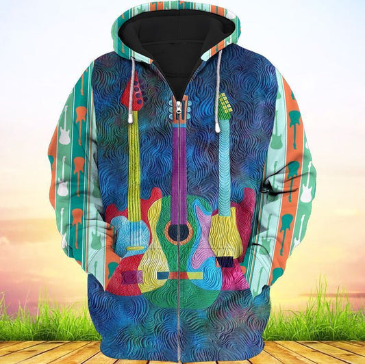 Colorful Electric Guitar For Men And Women 3d Hoodie Zip Hoodie Moonbestprint
