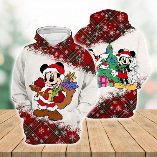 Disney Christmas Hoodie Mk Mouse Santa Claus With Presents Plaid Christmas Hoodie Zip Hoodie Moonbestprint