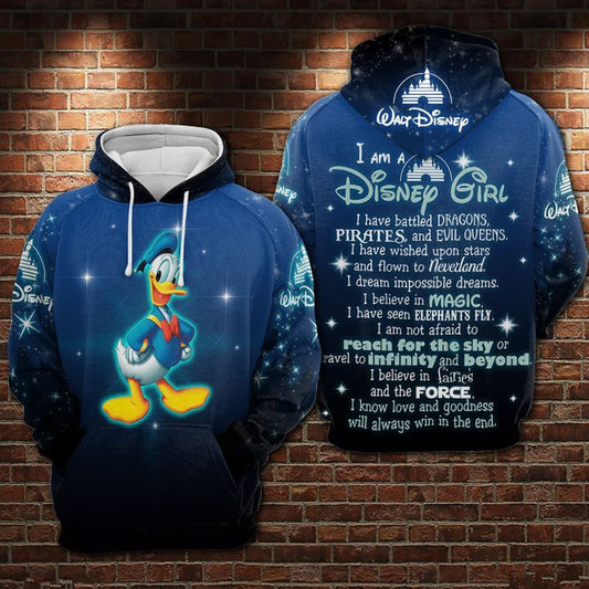 I Am A Disney Girl Donald Duck Blue Over Print 3d Hoodie Zip Hoodie Moonbestprint