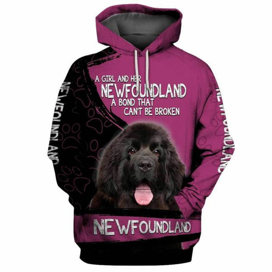 Newfoundland A Girl And Her Newfoundland A Bond That Can't Be Broken Over Print 3d Hoodie Zip Hoodie Moonbestprint