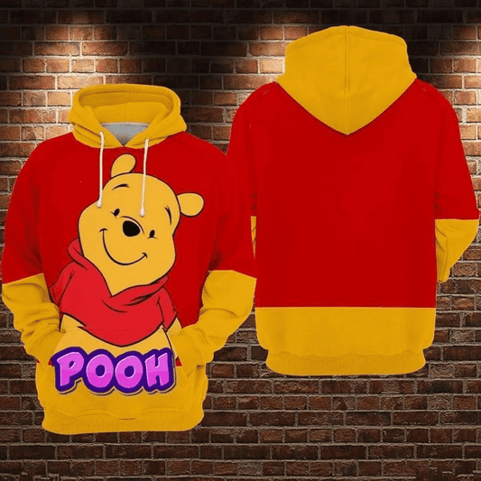 Winnie The Pooh Bear Red &amp; Yellow Over Print 3d Hoodie Zip Hoodie Moonbestprint