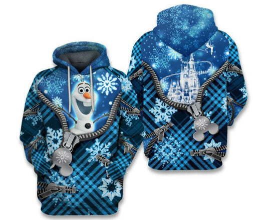Olaf Christmas Zipper Pattern Blue 3d Hoodie Zip Hoodie Moonbestprint