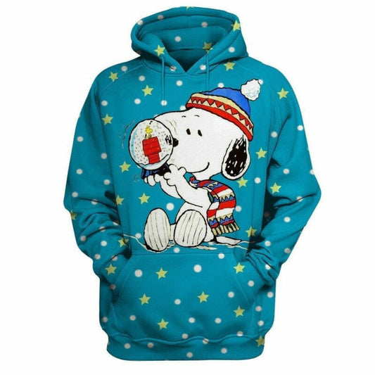Snoopy With Snowglobe Star Blue 3d Hoodie Zip Hoodie Moonbestprint