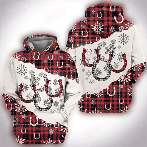 Four Horseshoes Christmas Plaid Black Red Hoodie Zip Hoodie Moonbestprint