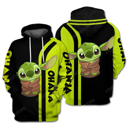 Disney Crossover Sw Stitch And Baby Yoda Green Black Hoodie Zip Hoodie Moonbestprint