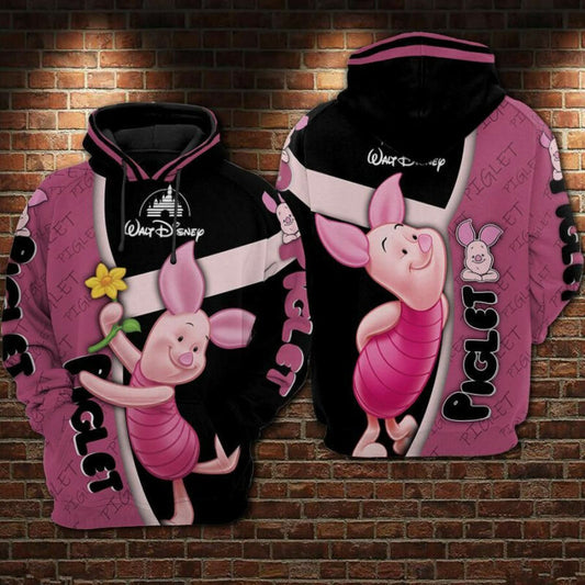 Piglet Flower Cartoon Winnie The Pooh Over Print 3d Hoodie Zip Hoodie Moonbestprint