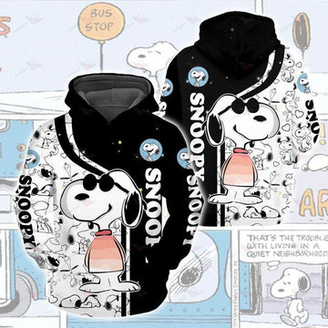 Snoopy Cute Black And White Over Print 3d Hoodie Zip Hoodie Moonbestprint