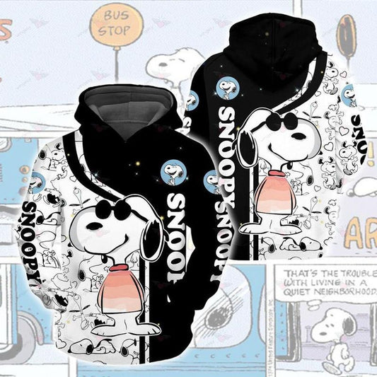 Snoopy Cute Black And White Over Print 3d Hoodie Zip Hoodie Moonbestprint