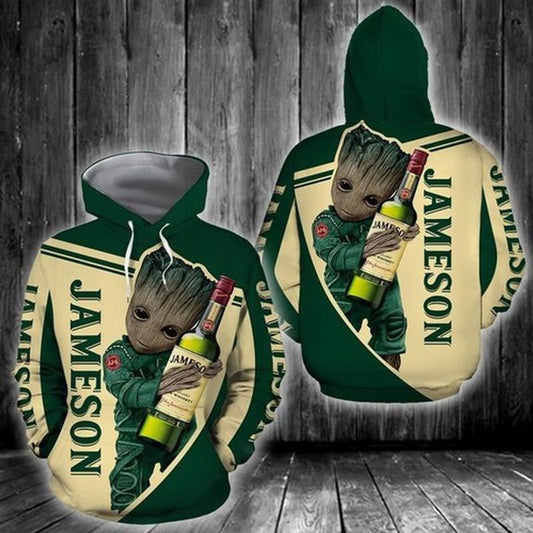 Jameson Irish Whiskey Baby Groot Avengers Holding 3d Hoodie Moonbestprint