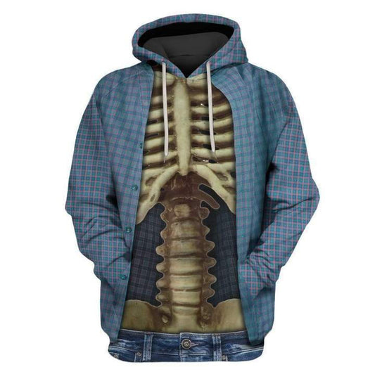 Halloween Skeleton Chest Inside Blue Costume 3d Hoodie Zip Hoodie Moonbestprint