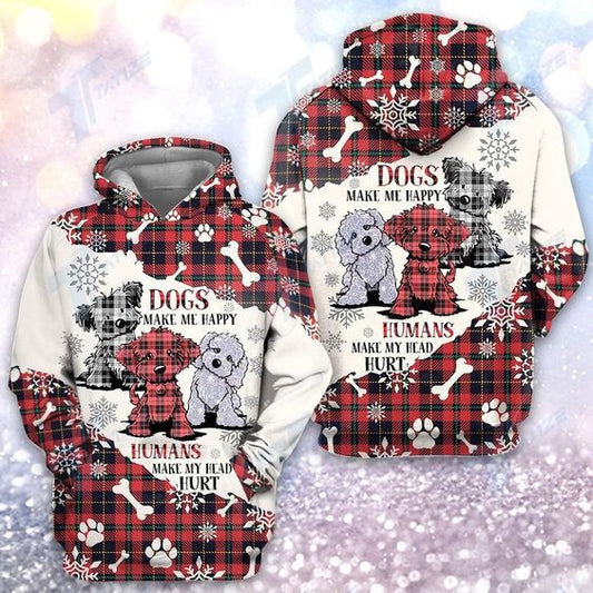 Merry Christmas Tartan Dogs Make Me Happy 3d All Over Printed Shirt Sweatshirt Hoodie Bomber Jacket Size S 5xl Moonbestprint