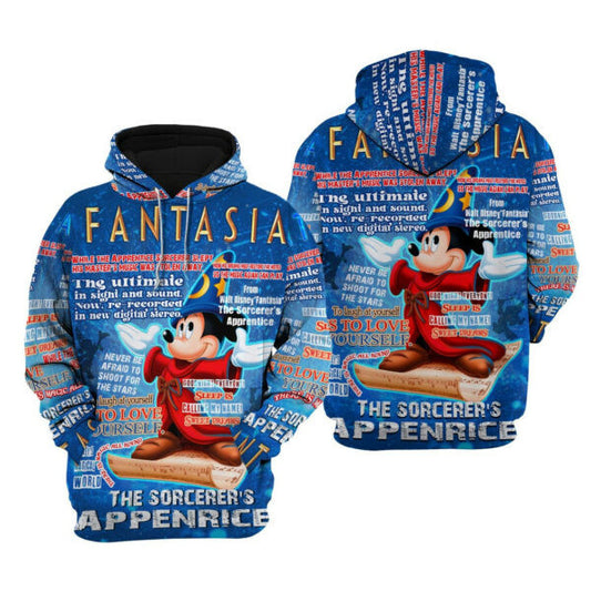 Mickey Fantasia Words Pattern Disney Fan Gift Stylist Unisex Cartoon Graphic Outfits Aop Hoodie, Zip Hoodie 2110 Moonbestprint