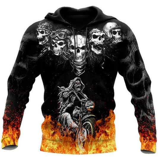Skulls Bones Skeleton Demons Cranium Head Biker Fire Motorcycles Monster Hoodie Print All Over Unisex Full Size S-5xl Moonbestprint