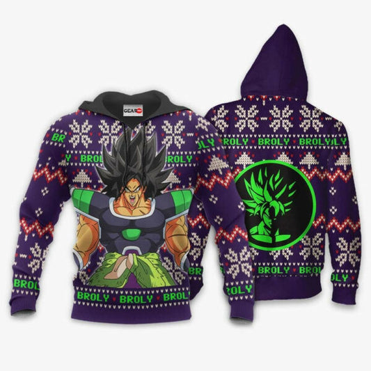 Broly Ugly Christmas Dragon Ball Z Anime 1k324 Fan Gift Stylist Unisex Cartoon Graphic Outfits Aop 3d Hoodie, Zip Hoodie 520 Moonbestprint