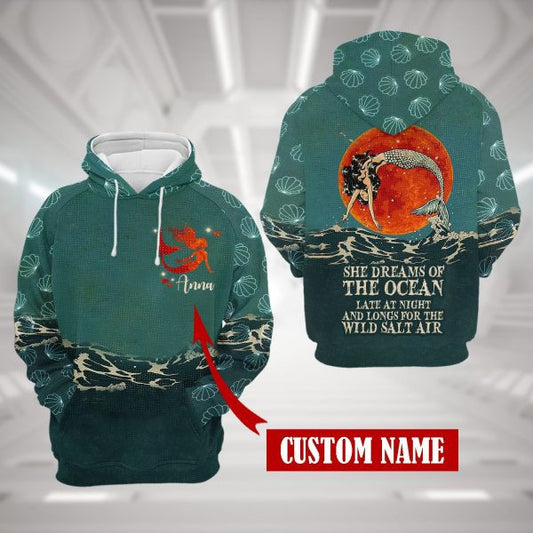 Custom Name She Dreams Of The Ocean The Little Mermaid 2k588 Lover Gift ,the Little Mermaid All Over Print 3d Hoodie 472 Moonbestprint