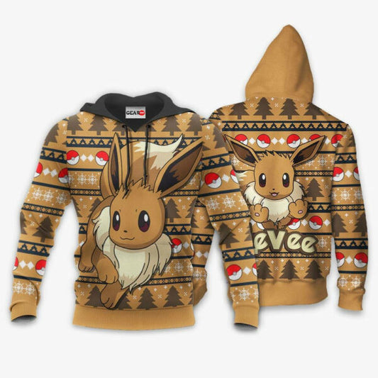 Eevee Anime Pokemon Manga Eevee Ugly Christmas Sweater 1k749 Fan Gift Stylist Unisex Cartoon Graphic Outfits Aop 3d Hoodie, Zip Hoodie 716 Moonbestprint