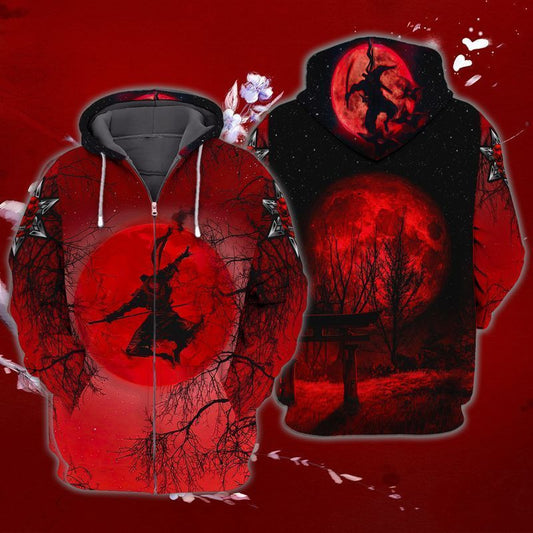 Red Moon Shinobi For Men And Women 3d Hoodie Zip Hoodie Moonbestprint