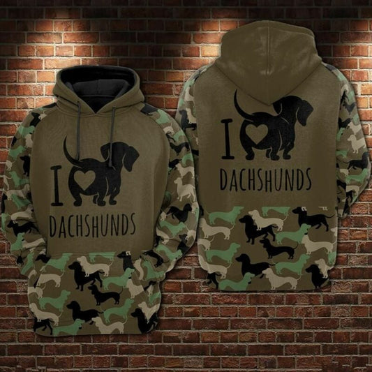 I Love Dachshunds Over Print 3d Hoodie Zip Hoodie Moonbestprint