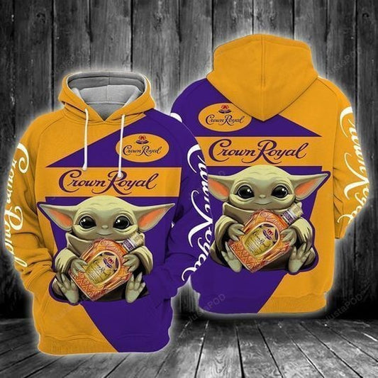 Baby Yoda Hug Crown Royal 3d All Over Print Hoodie, Zip-up Hoodie Moonbestprint