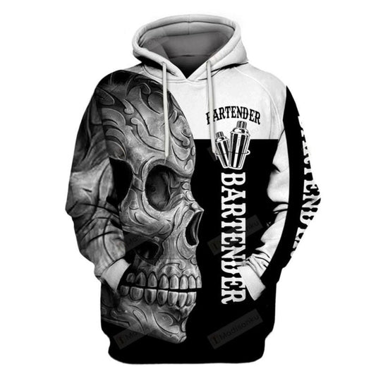 Bartender Skull Black White 3d Hoodie Zip Hoodie Moonbestprint