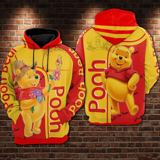 Pooh Bear Red &amp; Yellow Over Print 3d Hoodie Zip Hoodie Moonbestprint
