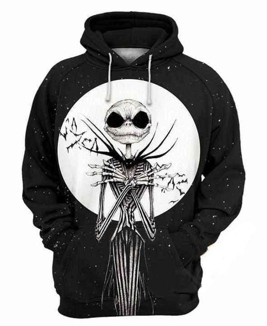 Scary Jack Skellington Halloween Bat Moon Black 3d Hoodie Zip Hoodie Moonbestprint