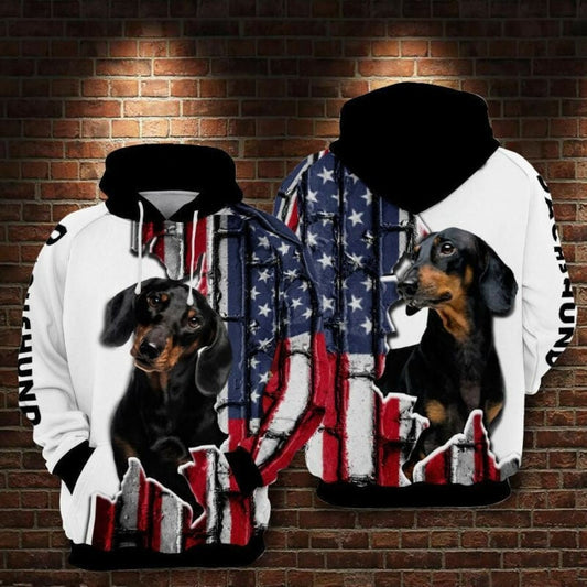 Dachshund American Over Print 3d Hoodie Zip Hoodie Moonbestprint