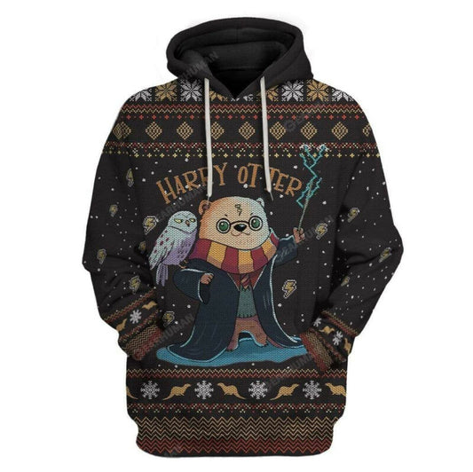 Otter Harry Otter Christmas Snowflakes Pattern Brown 3d Hoodie Zip Hoodie Moonbestprint