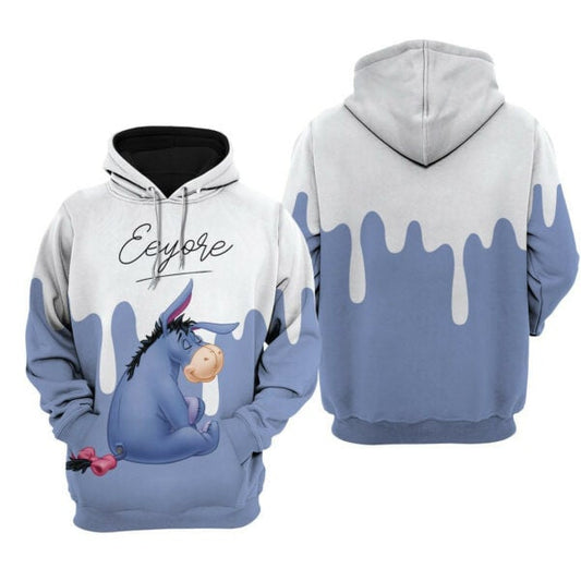 Eeyore Blue Dripping Paint Disney Fan, Eeyore Blue Dripping Paint, Stylist Unisex Cartoon Graphic Outfits Aop Hoodie 304 Moonbestprint