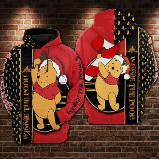 Disney Winnie The Pooh With Christmas Mistletoe Red Black 3d Hoodie Zip Hoodie Moonbestprint