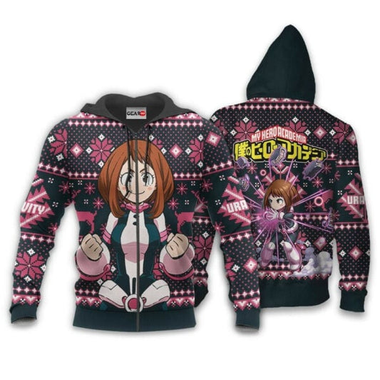 Ochaco Uraraka Ugly Christmas Sweater Anime My Hero Academia Manga 2k44 Fan Gift Stylist Unisex Cartoon 3d Hoodie Zip Hoodie 1972 Moonbestprint